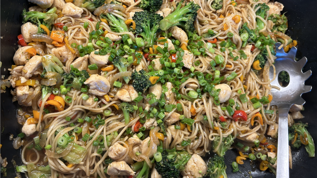 Overhead view of a stir fry